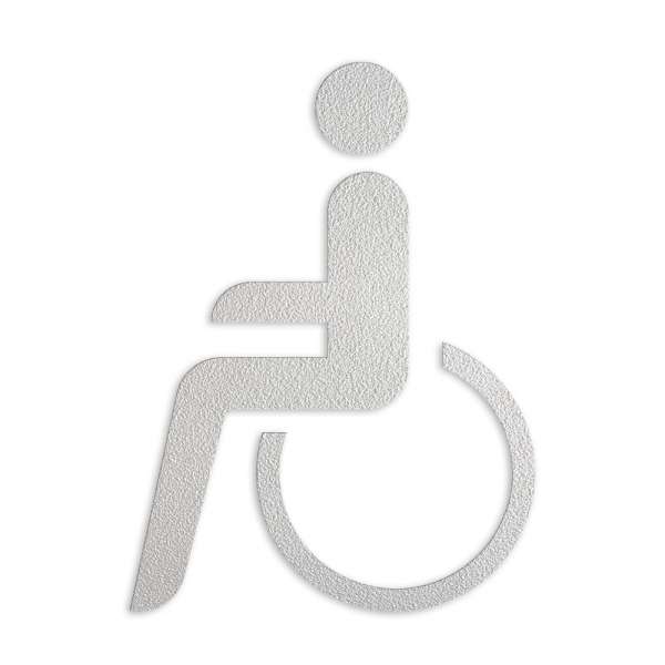 Weißes Rollstuhlsymbol als Bodenmarkierung, strukturierte Oberfläche