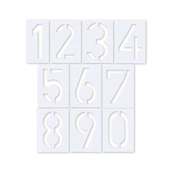 Zehn weiße Schablonen mit Zahlen 0–9 