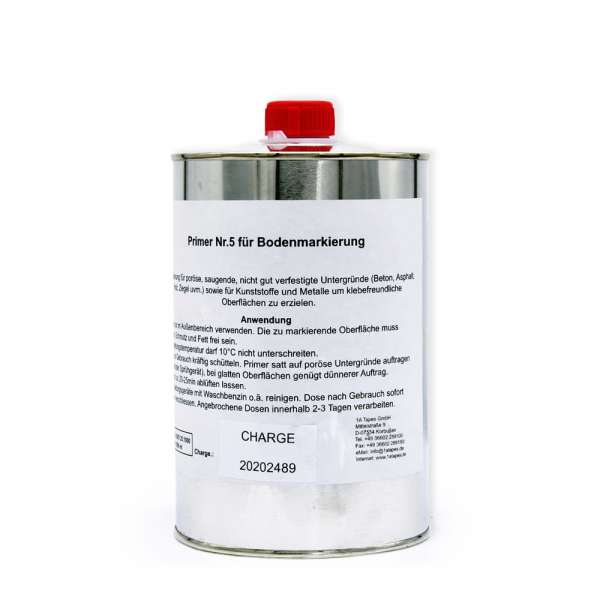 1-L Metallkanister „Primer Nr. 5“ für Bodenmarkierung mit rotem Schraubdeckel, Frontetikett