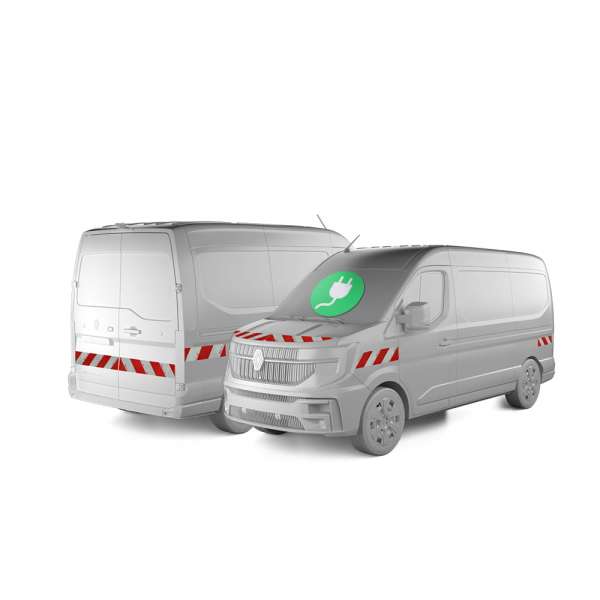 Renault Master mit rot-weißer Vollmarkierung nach DIN 30710 zur Warnkennzeichnung