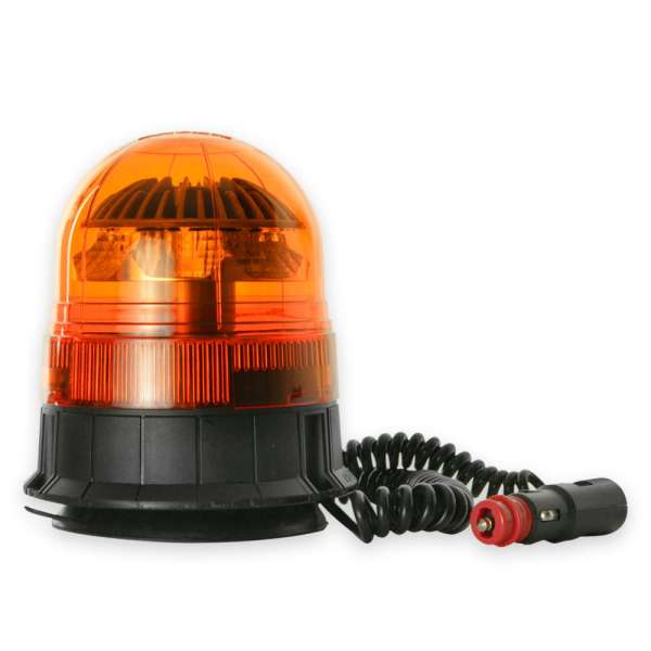 LED-Rundumleuchte orange 176 mm, 12–24 V, Magnetfuß, Spiralstecker, Seitenansicht