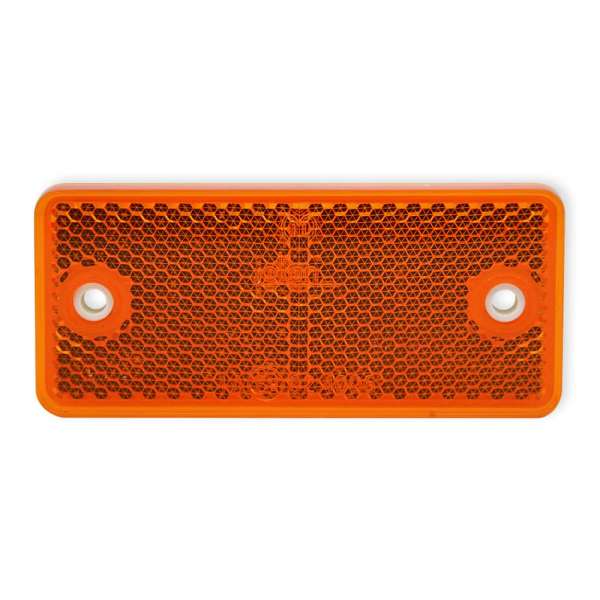 Vorderseite: oranger Reflektor 90×40 mm, Wabenstruktur, Bohrlöcher