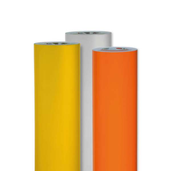 Drei ORALITE 5410 Rollen – Gelb, Weiß, Orange für reflektierende Verkehrsfolien