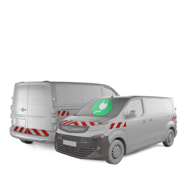 Opel Vivaro Electric mit Heckklappe, ausgestattet mit Komplettwarnmarkierungssatz, Baujahr 2024