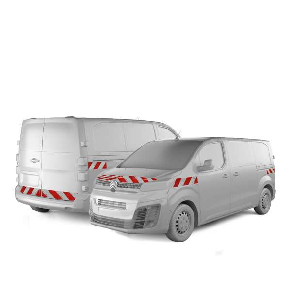 Citröen Jumpy in Front- und Heckansicht mit Komplettwarnmarkierungssatz, Baujahr 2024